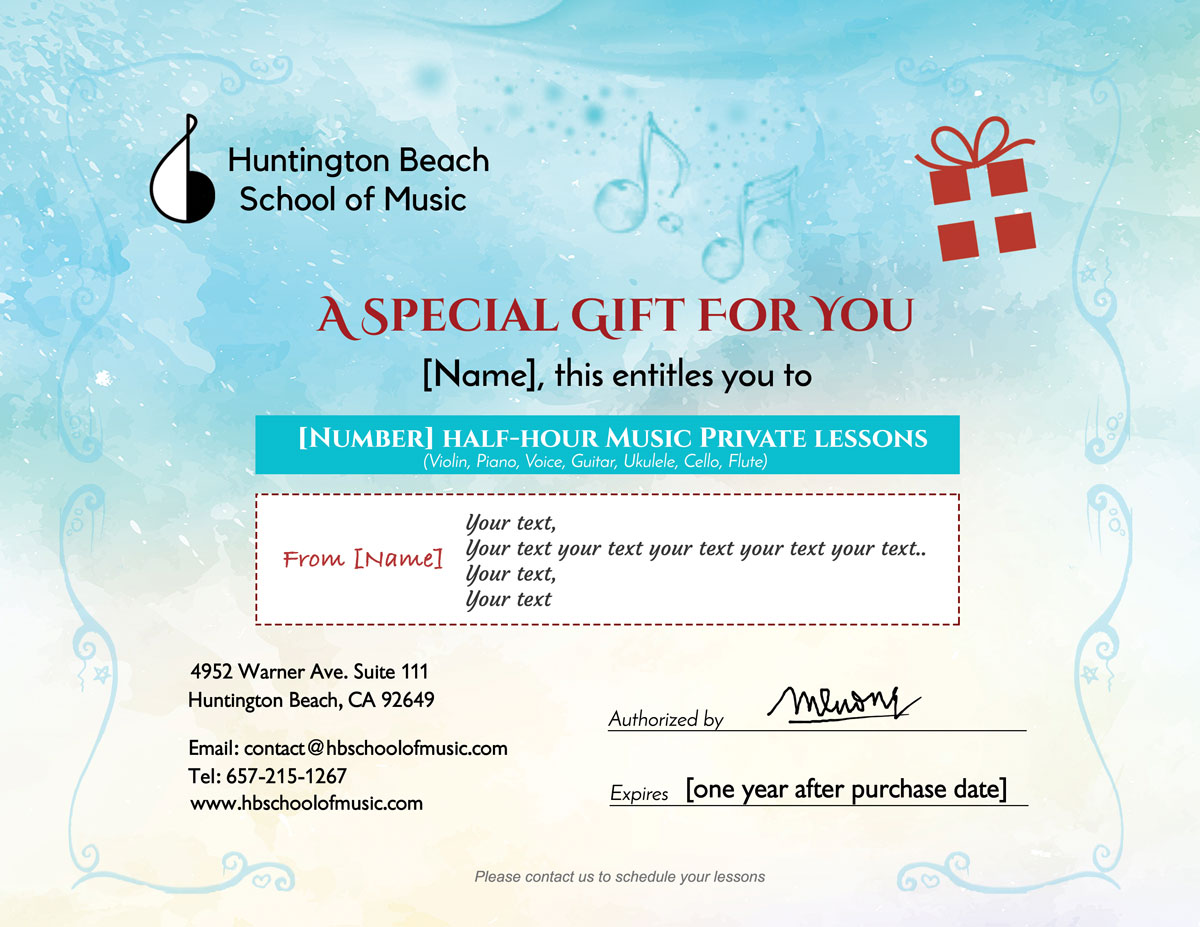 Gift Package Huntington Beach School of Music